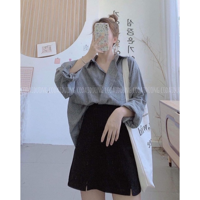 Áo sơ mi CỔ BẺ dài tay ba màu xinh