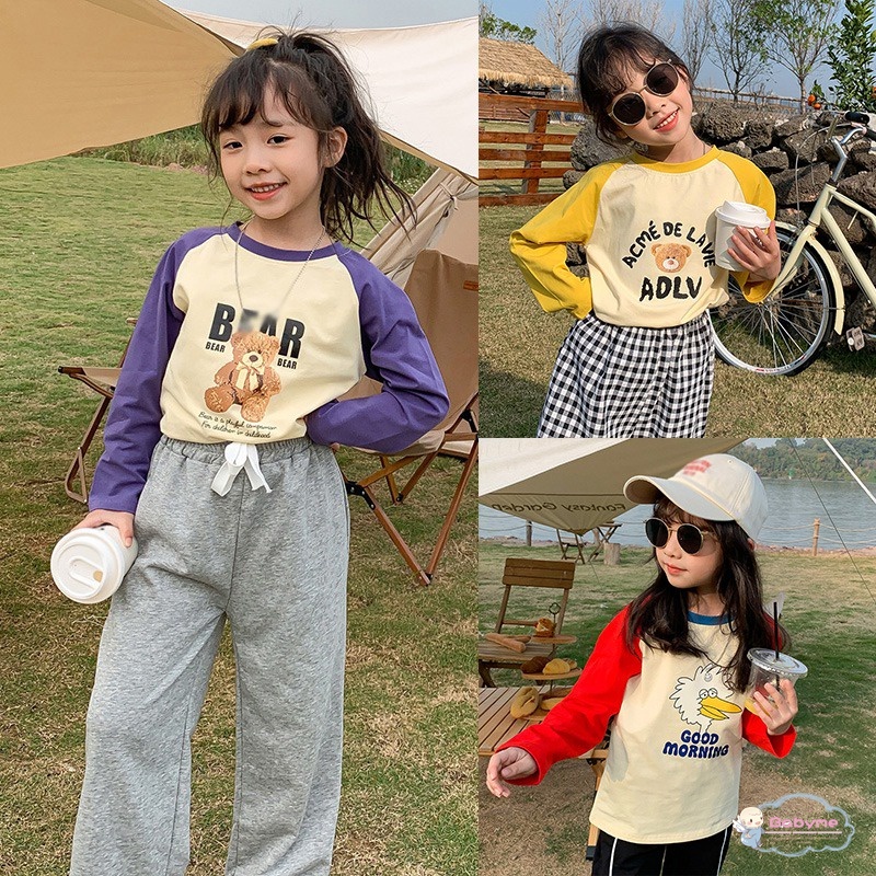 Áo Thun Tay Dài Cổ Tròn In Họa Tiết Hoạt Hình Dành Cho Bé Gái