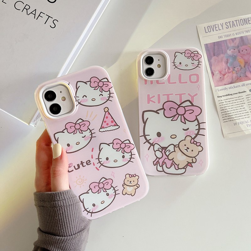 Ốp Điện Thoại Mềm Bảo Vệ Ống Kính 3 Trong 1 Họa Tiết Hello Kitty Cho IPhone 6 6S Plus 7 8 Plus X XR XS Max IPhone 11 Pro Max SE 12 13 Pro Max