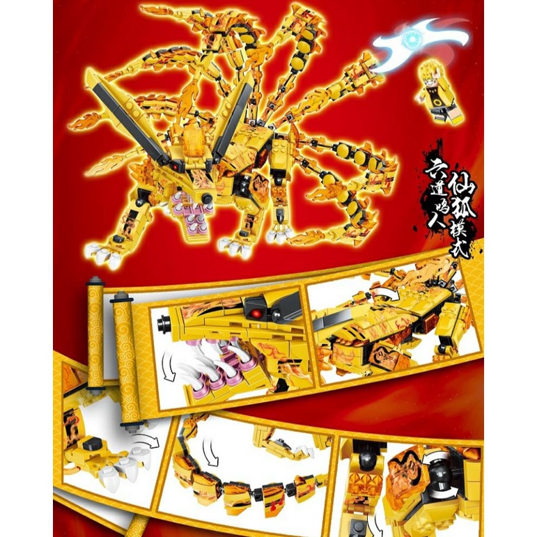 Naruto Chín Đuôi Cáo Lego Naruto Naruto Uzumaki Sasuke Minifigure Hoàn thành Lắp ráp hoàn chỉnh Khối xây dựng mới của bê