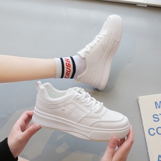 Giày thể thao nữ DMY kiểu dáng Basic, Sneakers da trơn đế độn 3 phân