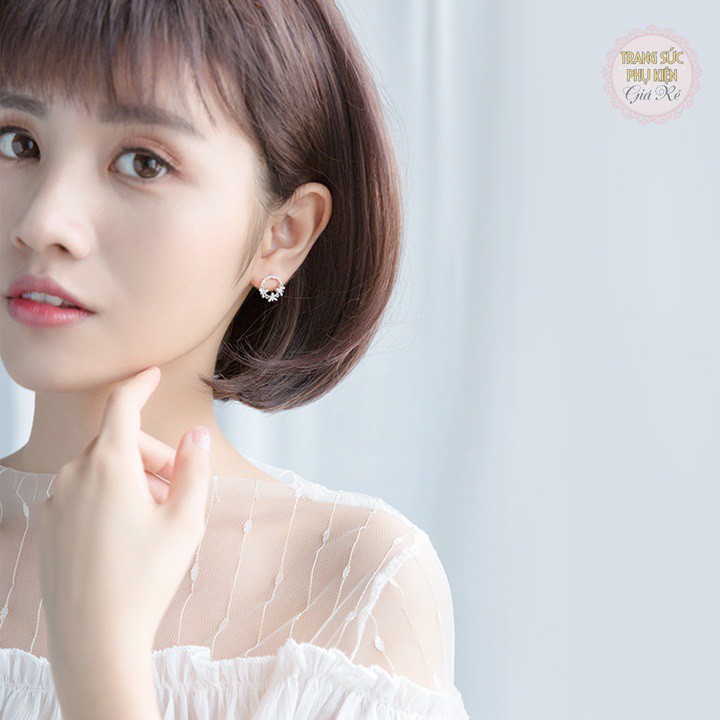 Bông tai nữ vòng hoa thời trang Hàn bạc S925 cực xinh HT191