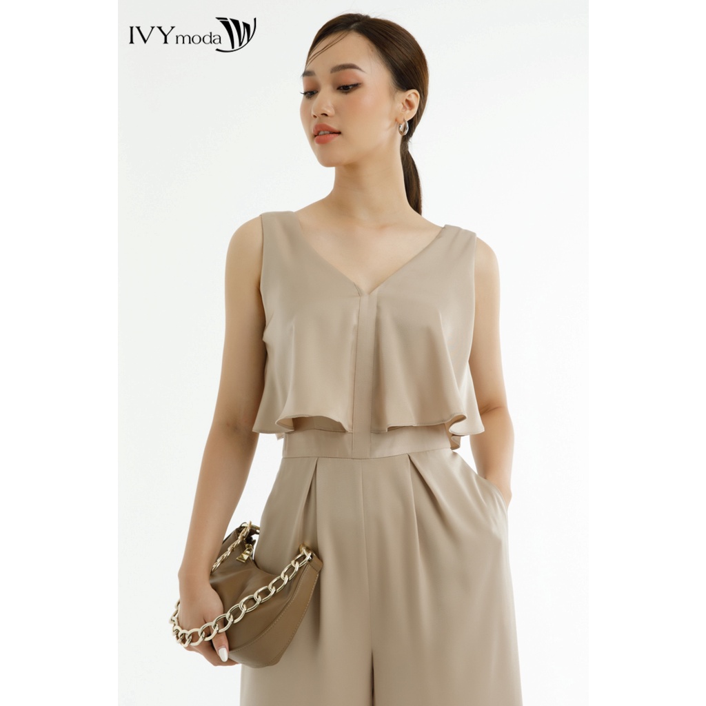 Jumpsuit lụa ống rộng nữ IVY moda MS 18M7431