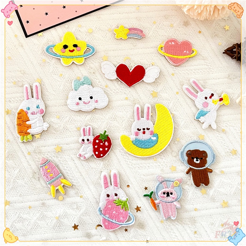 ♥ Miếng Dán Tự Dính Hình Hành Tinh Thỏ / Mặt Trăng / Ngôi Sao / Tên Lửa / Trái Tim Ngọt Ngào ♥ 1 Miếng Dán Ủi Quần Áo Hình Huy Hiệu