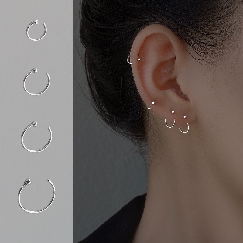 Khuyên tai tròn mạ bạc 925 thiết kế 6mm-10mm