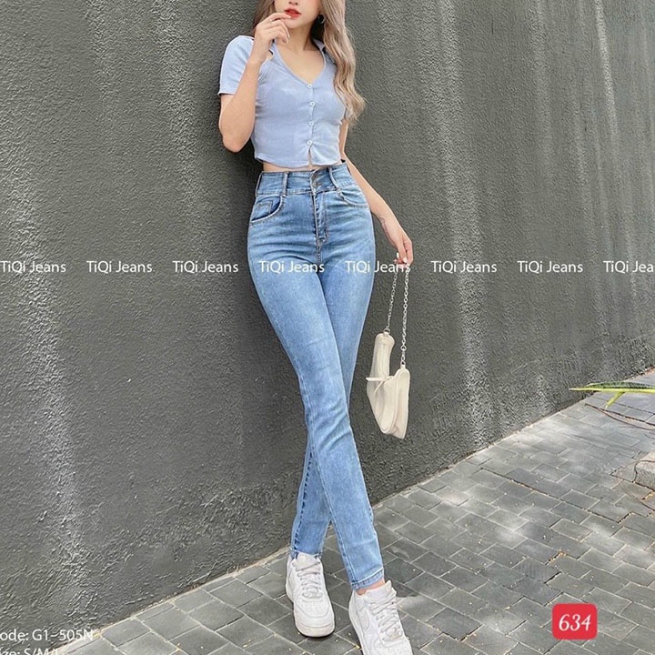 Quần jean nữ cạp lưng cao chất jean demin cao cấp co giãn tốt, mặc lên dáng chuẩn đẹp - TCS705