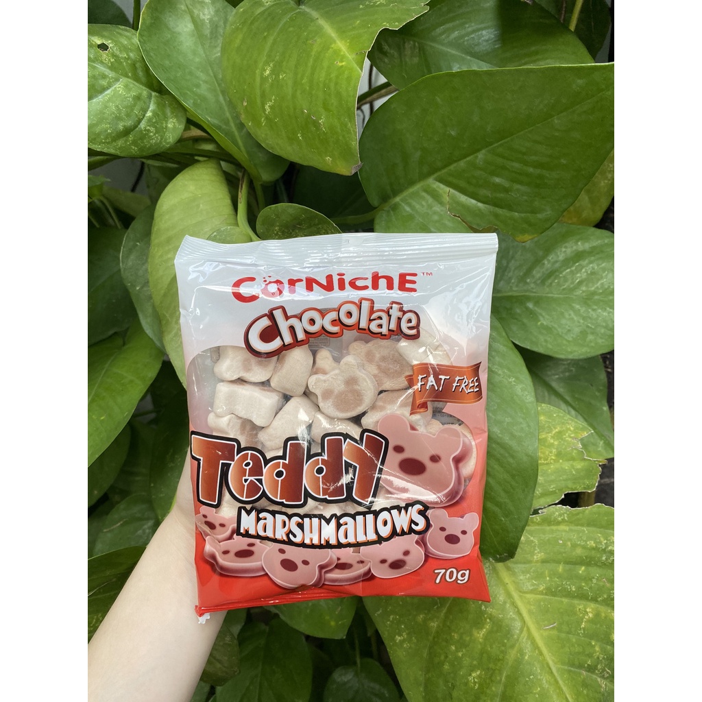 Kẹo Bông Gòn Corniche Vị Sôcôla Chocolate Teddy Marshmallows (Gói 70g-đỏ)