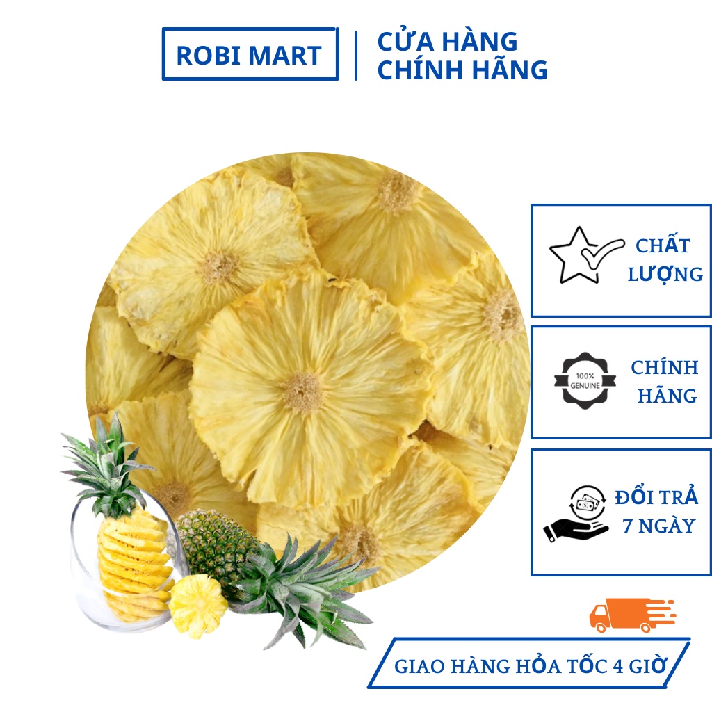Dứa thái lát sấy lạnh Robimart gói 100g - Giảm cân, tiêu hóa tốt, đẹp da hàng đẹp loại 1