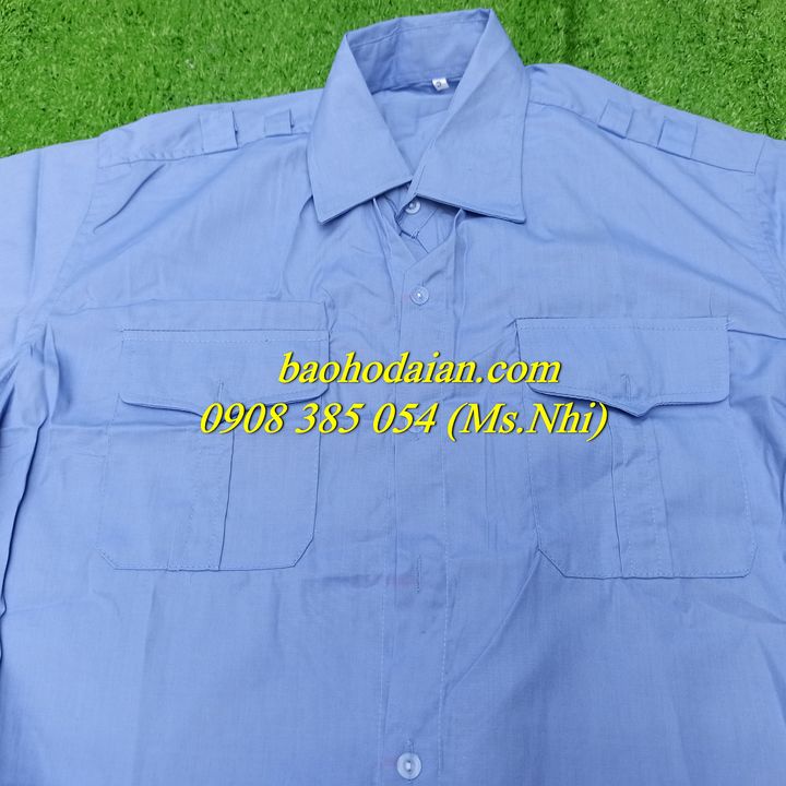 Áo bảo vệ ngắn tay màu xanh dương nhạt đai bo eo