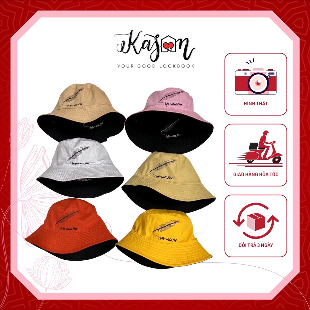 Nón Bucket Thêu 2 Mặt Họa Tiết Chiếc Lá Đơn Giản Unisex