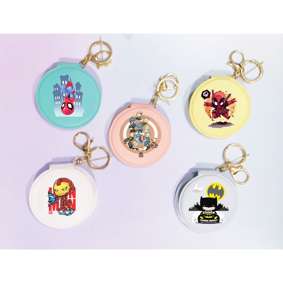 Gương siêu anh hùng 2 mặt GIK22 móc khoá gương in hình hoạt hình cute dễ thương