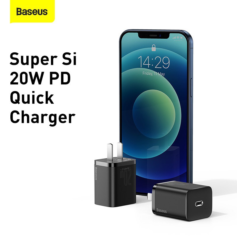 Bộ Sạc Baseus 20W PD Super Si Type C, Củ Sạc Nhanh QC3.0 Kích Thước Nhỏ Gọn Cho Android / iPhone 12 Pro Max