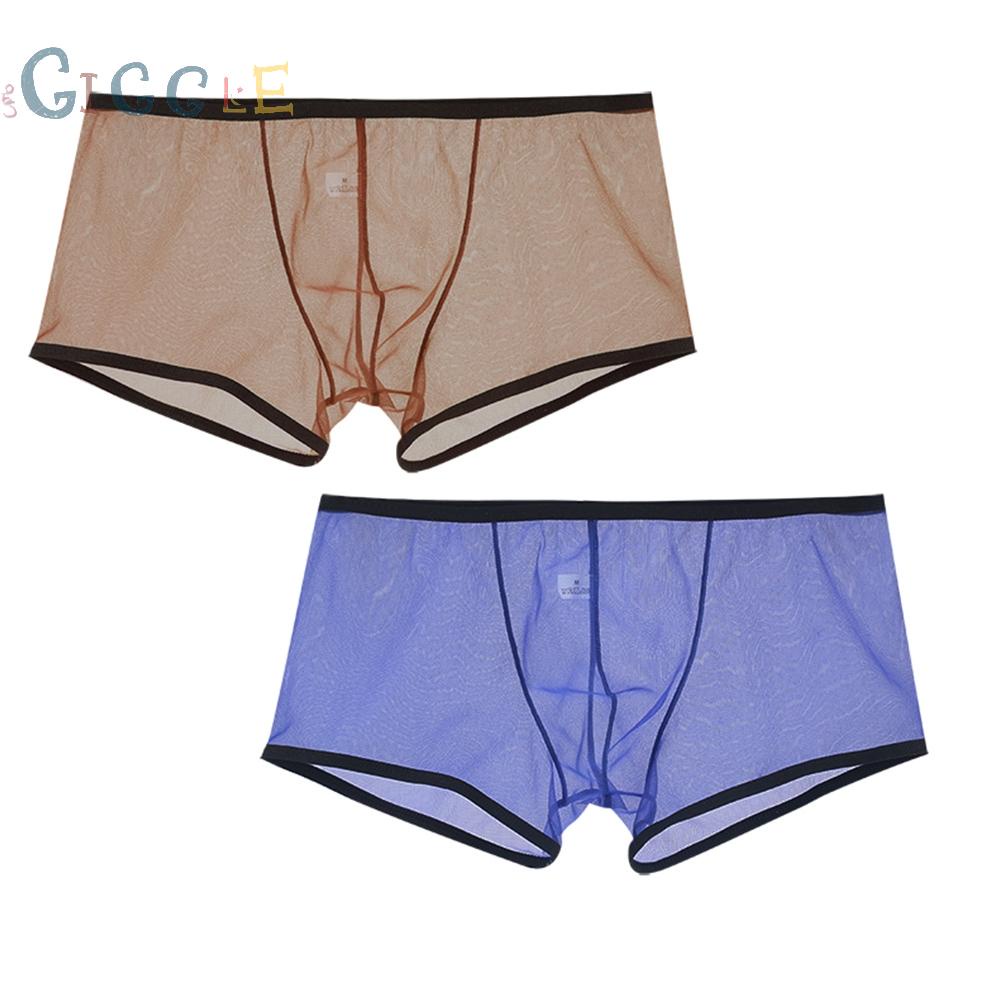 Men See Through Boxer Briefs Shorts-Underwear Panties Mesh Low-Rise Underpants