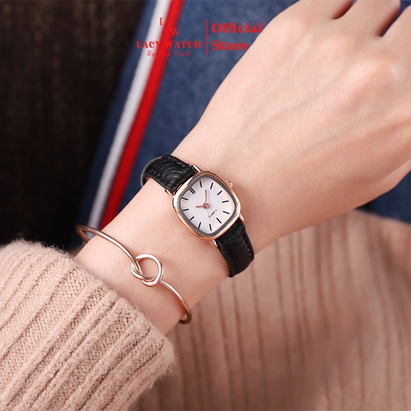 Đồng hồ nữ LaCy Watch đồng hồ đeo tay dây da mặt vuông vạch số phong cách Hàn Quốc DHDG0001
