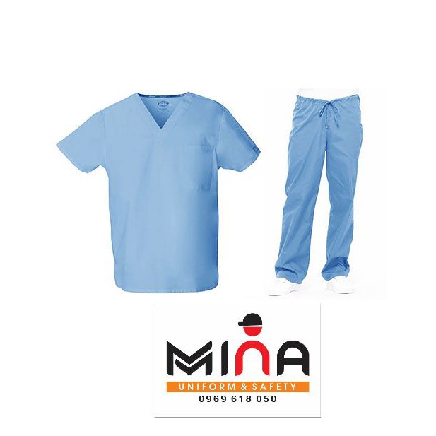 Bộ scrubs bác sĩ, quần áo y tế phẫu thuật - Màu Xanh baby (Có hình ảnh thực tế)