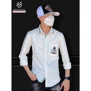 Áo sơ mi nam tay dài THREE COLLECTION trắng thêu little pirate túi chính hãng s2659