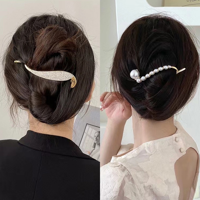 Mới Kẹp Tóc Hình Cá Mập Đính Ngọc Trai Giả Bằng Kim Loại Thời Trang