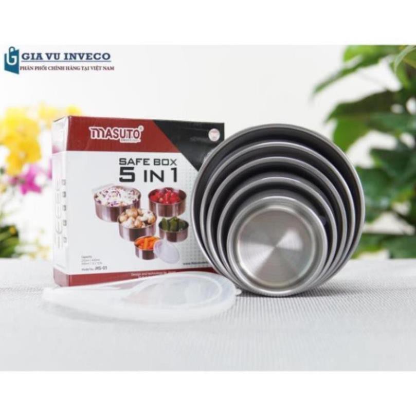 Bộ 5 hộp inox kèm nắp nhựa đựng thức ăn tủ lạnh  tiện dụng