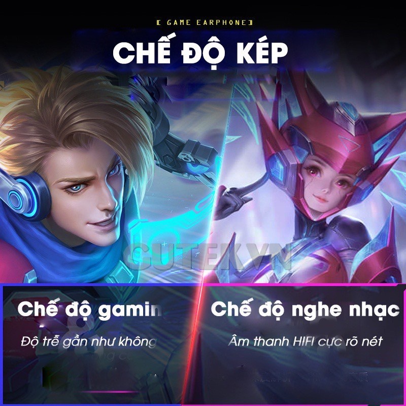 Tai nghe bluetooth gaming không dây Gutek K98 tws 5.2 có mic chơi game độ trễ thấp âm bass mạnh