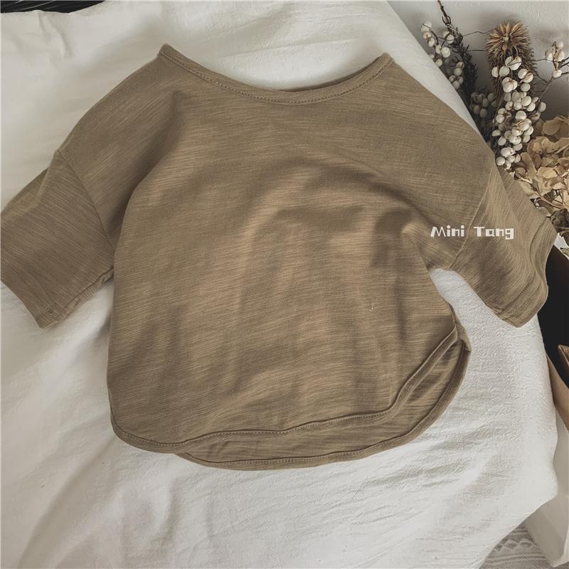 MNGRL Áo Thun Tay Ngắn Cotton Lanh Mềm Mát Phong Cách Hàn Quốc Mùa Hè Cho Bé Trai Bé Gái
