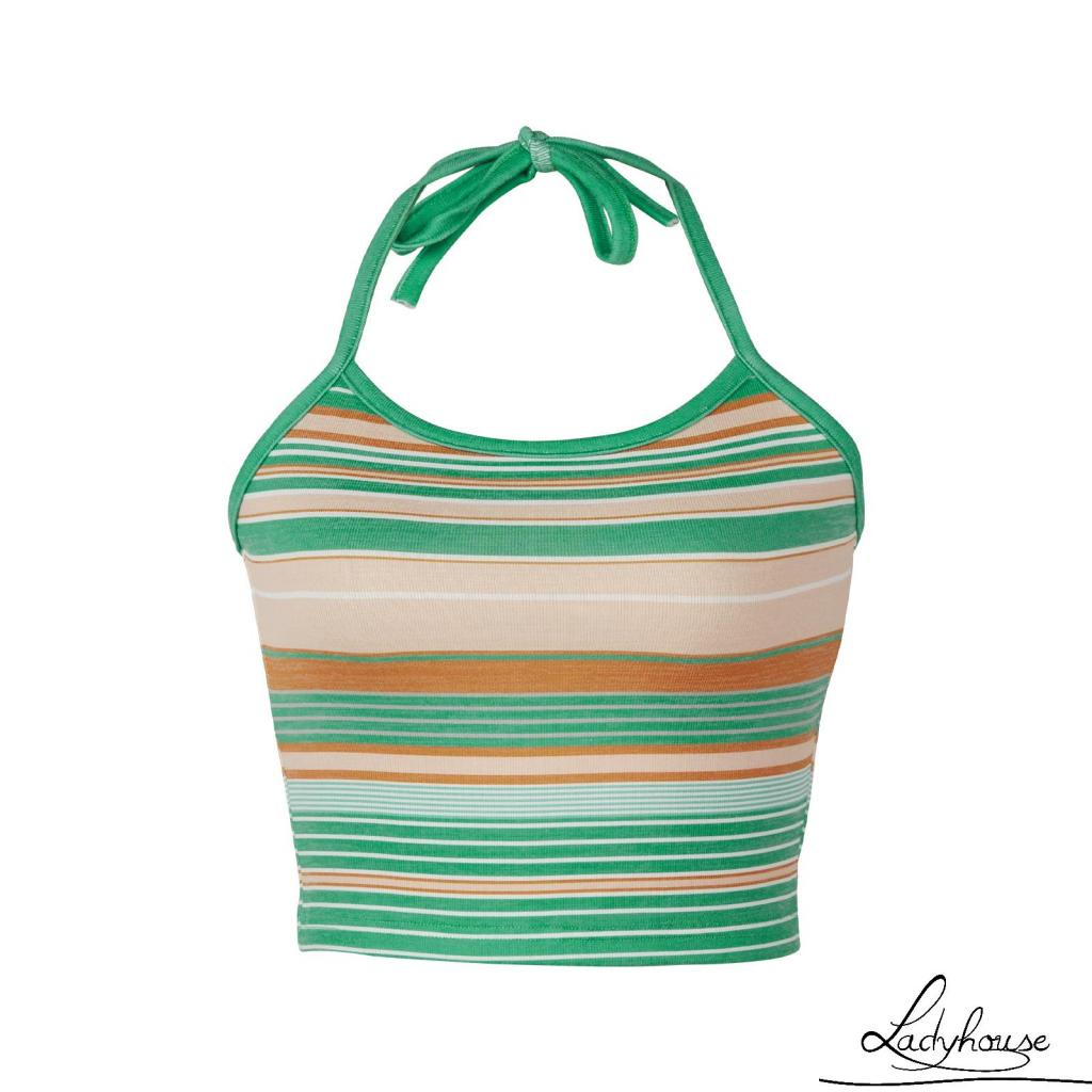 Bộ Trang Phục 2 Mảnh Gồm Áo Croptop Hai Dây Và Chân Váy Maxi Họa Tiết Kẻ Sọc Gợi Cảm Cho Nữ