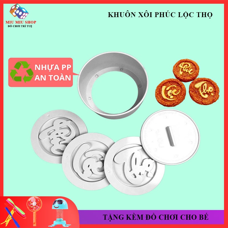 Bộ Khuôn Làm xôi Phúc Lộc Thọ 5 Chi Tiết, Chất Liệu Nhựa An Toàn Chịu Nhiệt, Khuôn Làm Bánh