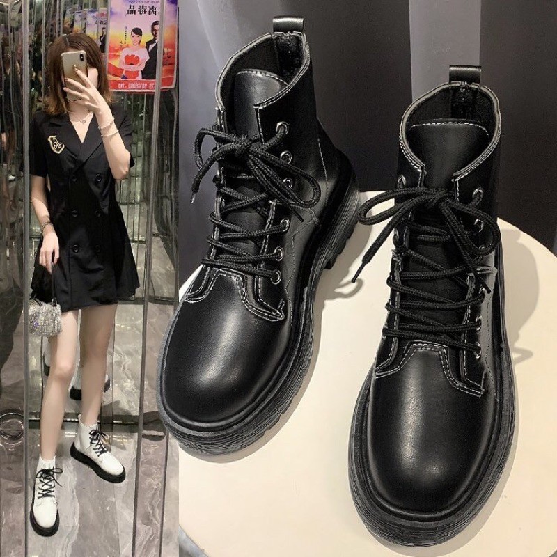 Giày Bốt Martins 2 màu đen trắng phong cách boots ulzzang phòng cách hàn quốc cho nữ