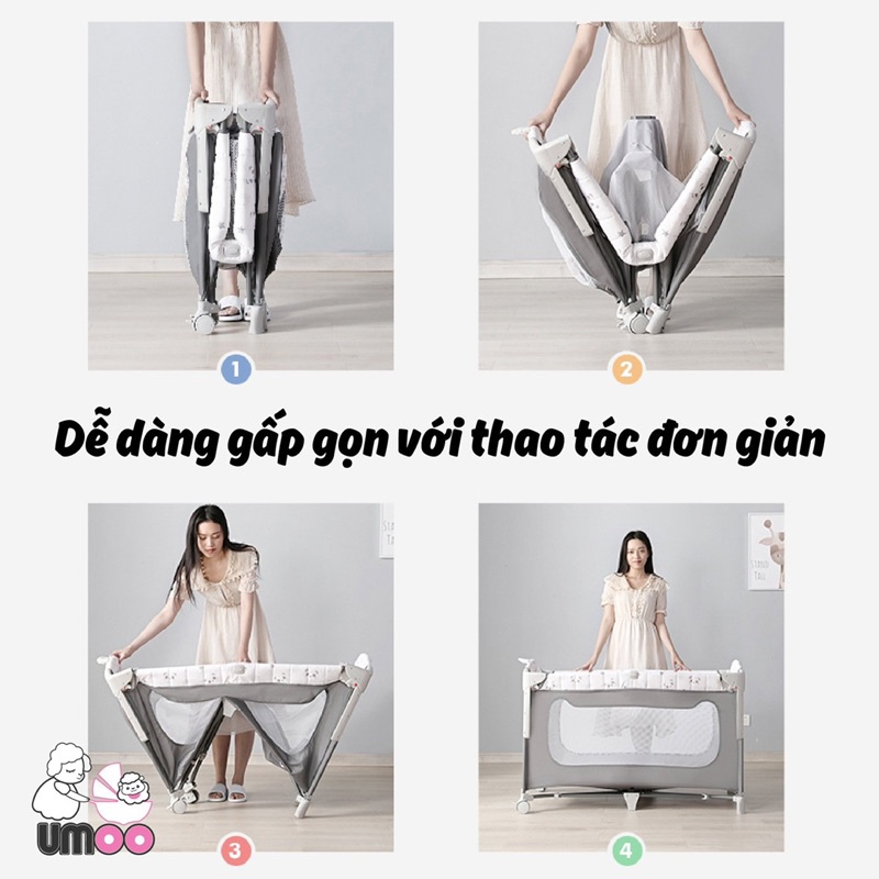Nôi Cho Bé Đa Năng Umoo UM-08108, Full Tính Năng Gấp Gọn Dùng Cho Bé Từ Sơ Sinh