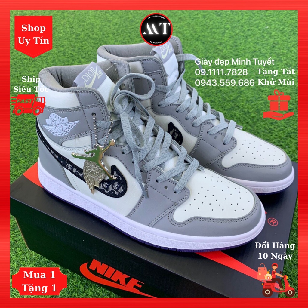 Giày Jordan1 Di-orr Trắng xám cổ cao sneaker nam nữ đẹp cao cấp, giày bóng rổ thể thao thời trang hot trend, Shop uy tín
