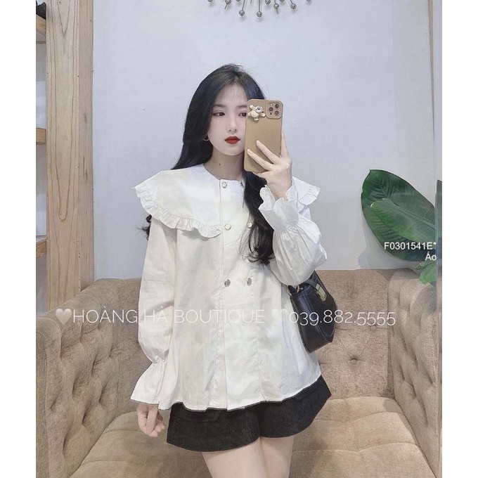 Áo sơ mi 2 hàng nút cổ bèo tay dài bo siêu cute 0301