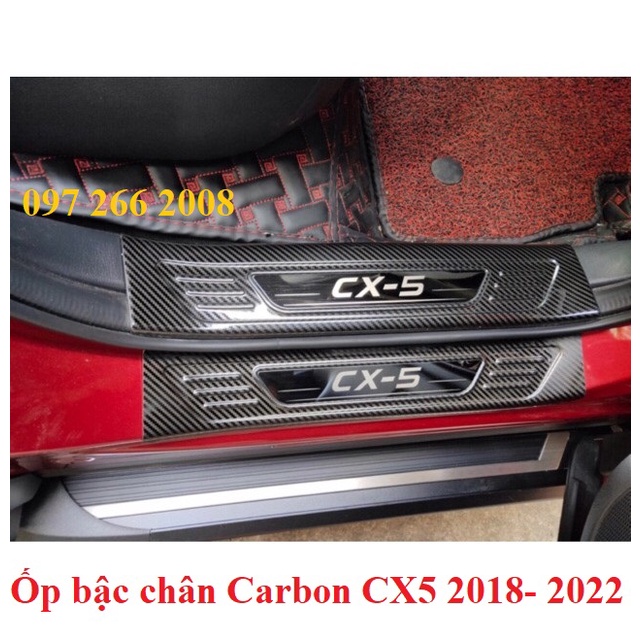 Ốp bậc cửa, Nẹp bước chân trong, ngoài CARBON Xe Mazda CX5, CX-5 2018 - 2022, 2023 Vân cacbon cao cấp