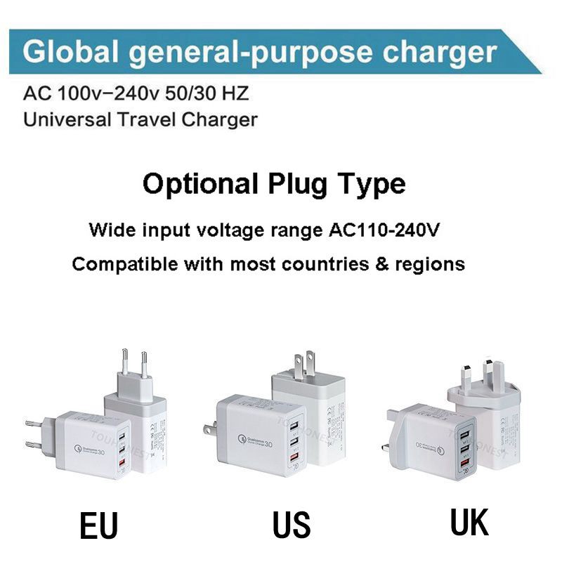 30W 2.4A QC 3.0 USB Charger Adapter Quick Charge Phone Charger For iPhone Samsung Cốc Sạc Nhanh Thông Minh B' Cho Điện Thoại