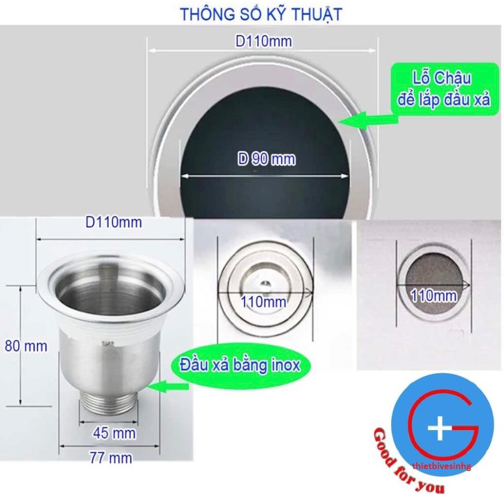 BỘ XI PHÔNG XẢ NƯỚC CHẬU RỬA CHÉN BÁT ĐƠN INOX- bầu 110 mm