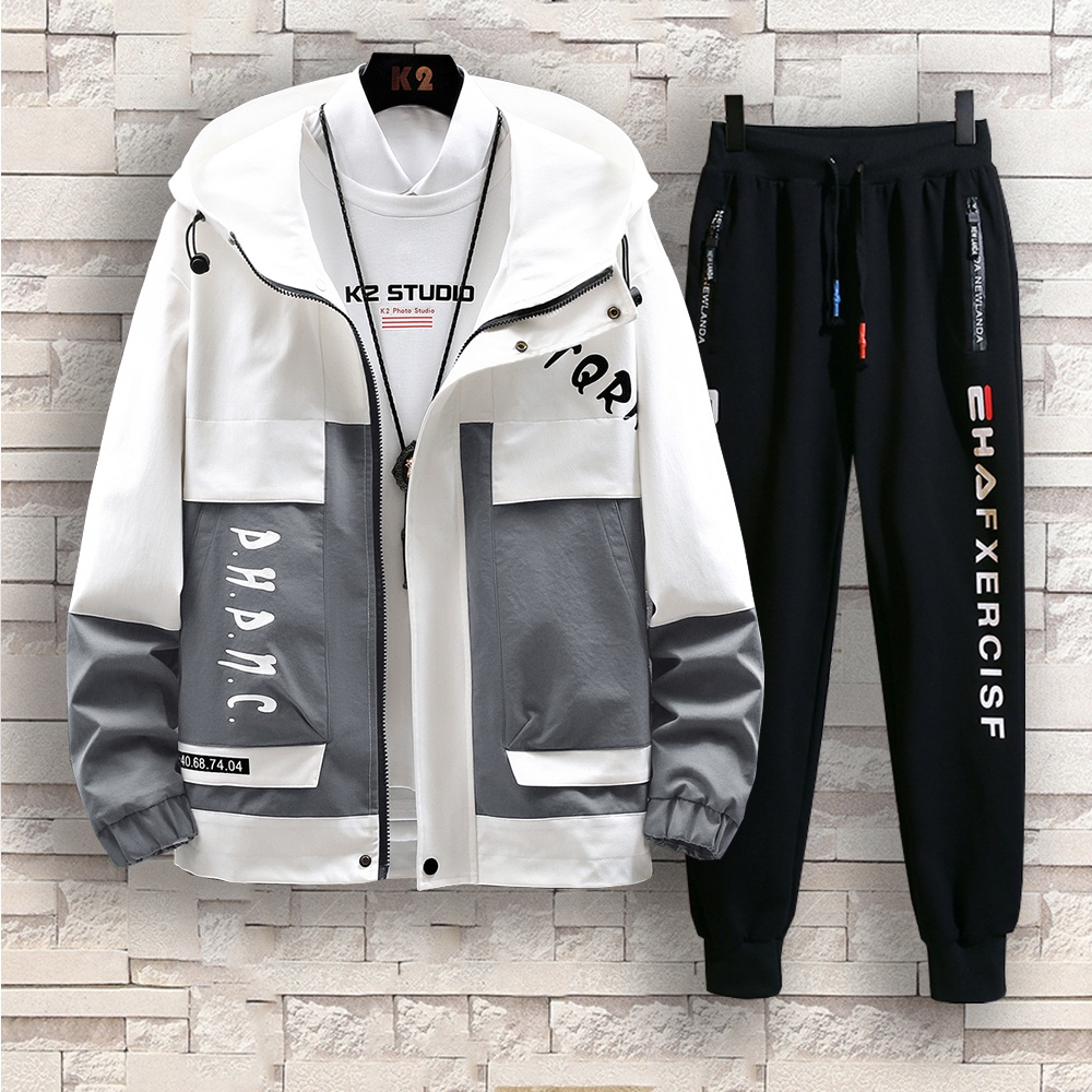 Bộ Quần Áo Thu Đông Nam Áo Khoác Nhẹ Khoá Kéo Phối Màu Thanh Lịch Kèm Quần Jogger Bo Gấu ZENKODLMEN SET NAM 90000133