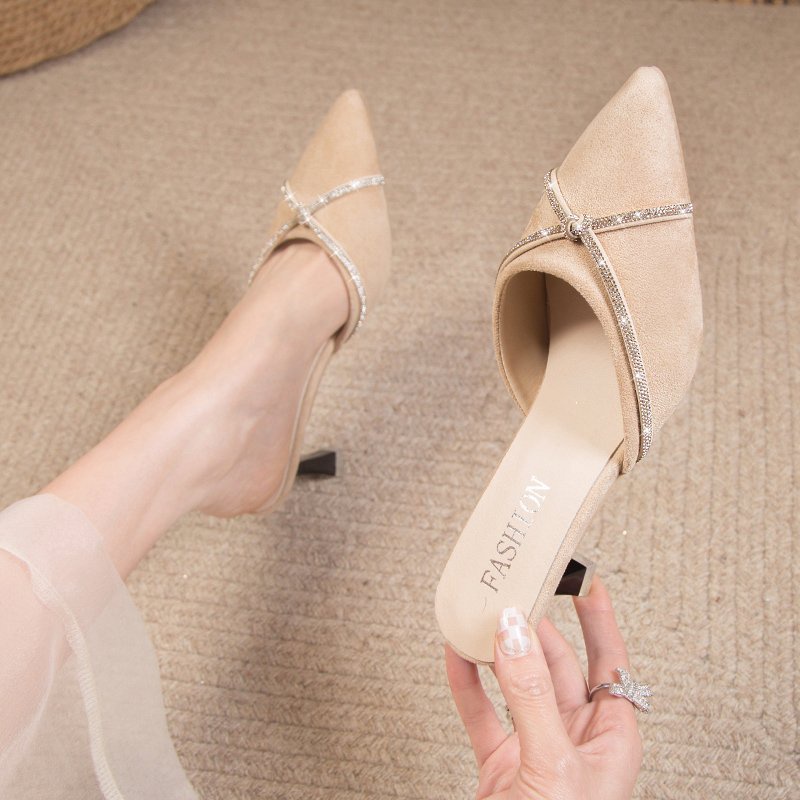 Dép Cao Gót Mũi Nhọn Đính Đá Thời Trang Mới Cho Nữ