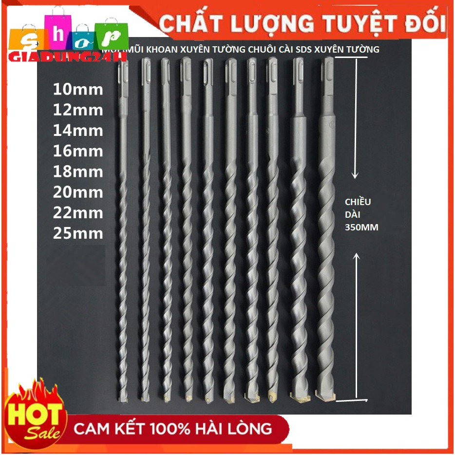 MŨI KHOAN BÊ TÔNG DÀI XUYÊN TƯỜNG CHUYÊN DỤNG ĐẦU GÀI SDS M 10.12.14.16.18.20.22.25x350MM