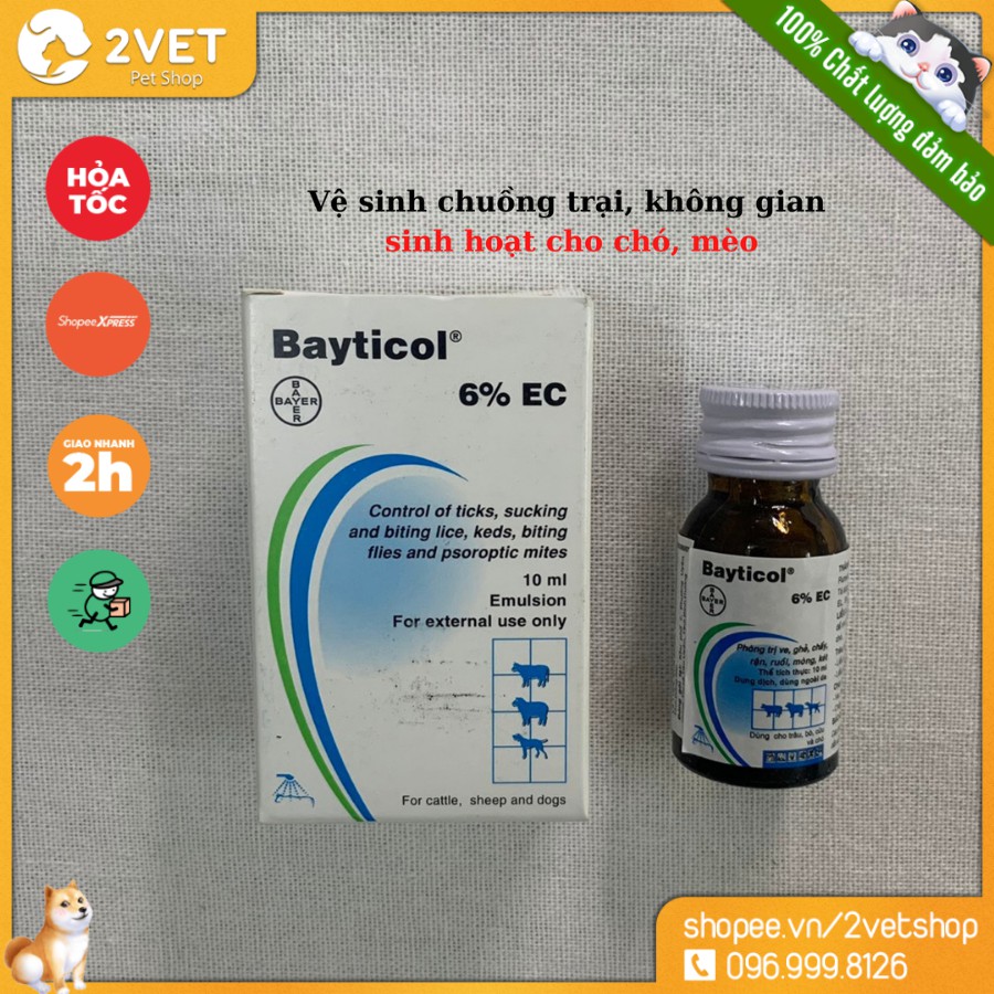 Đẩy Lùi Ve - Rận - Bọ Chét Trên Vật Nuôi - Dạng Nước Nhỏ - Xịt - Bayticol 6% - Thể Tích 10ml