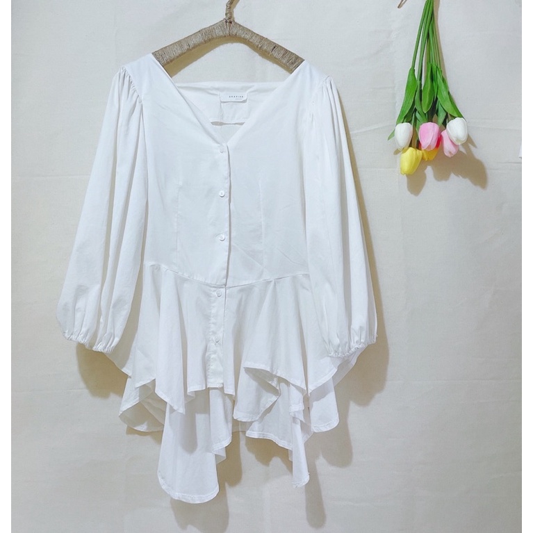 2hand_Áo smi kiểu tay bồng sz sm < 55kg mặc xinh