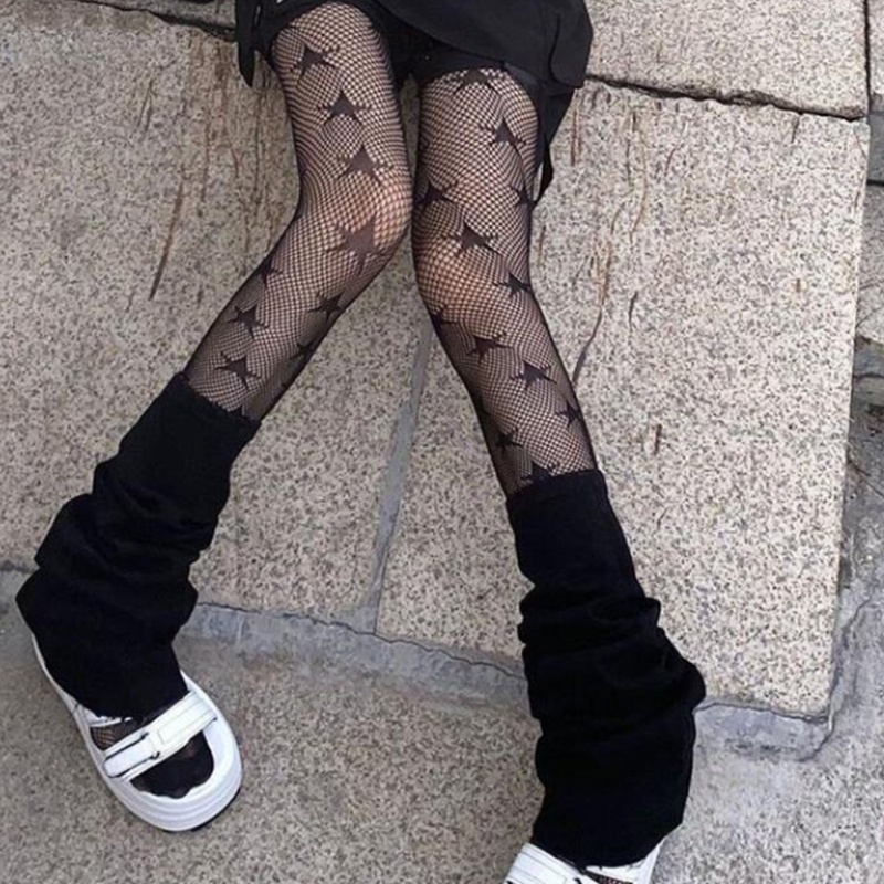 Quần Tất Lưới Họa Tiết Ngôi Sao Goth Phong Cách Harajuku