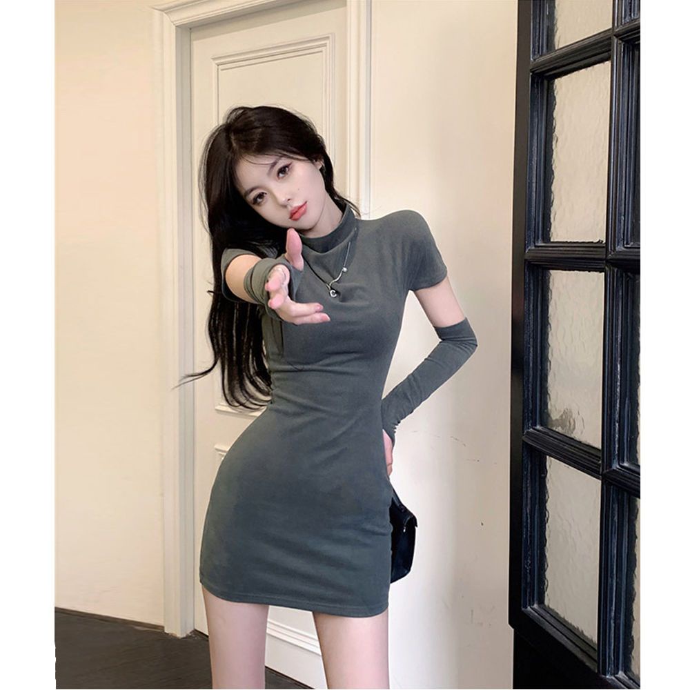 Đầm Cổ Cao Tay Lửng Dáng Ôm Phong Cách Retro Thời Trang Mùa Xuân Dành Cho Nữ
