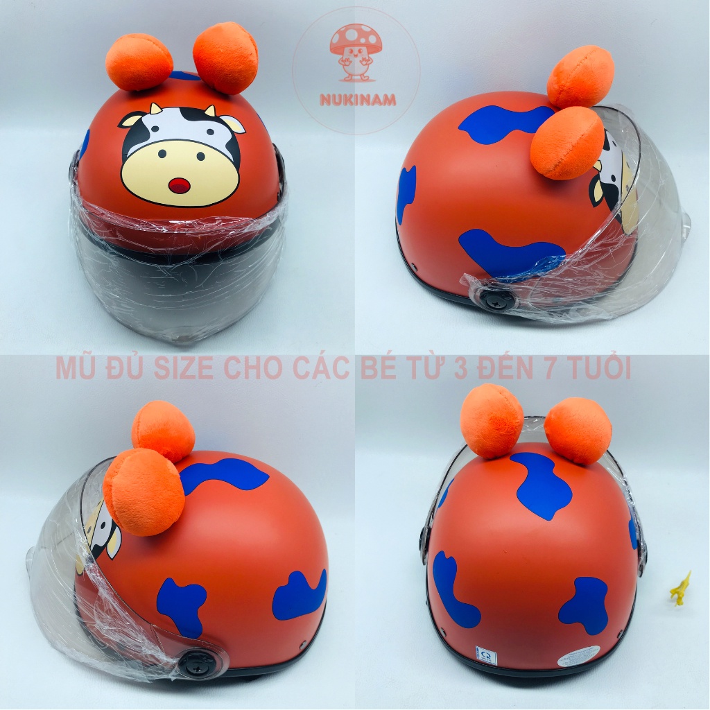 Mũ bảo hiểm cho bé từ 1 đến 7 tuổi, Kính mũ Trắng che mặt, Mũ bảo hiểm bò sữa Siêu đáng yêu cho bé Mẫu mới 2022