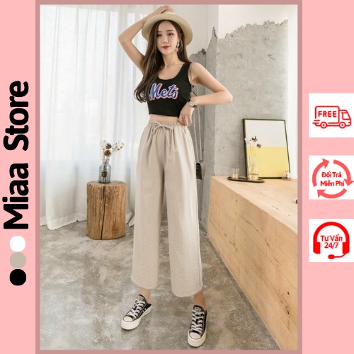 Quần Đũi Ống Rộng Nữ cạp chun siêu dáng, Quần Ống Suông Nữ chất Đũi thoáng mát dễ phối đồ