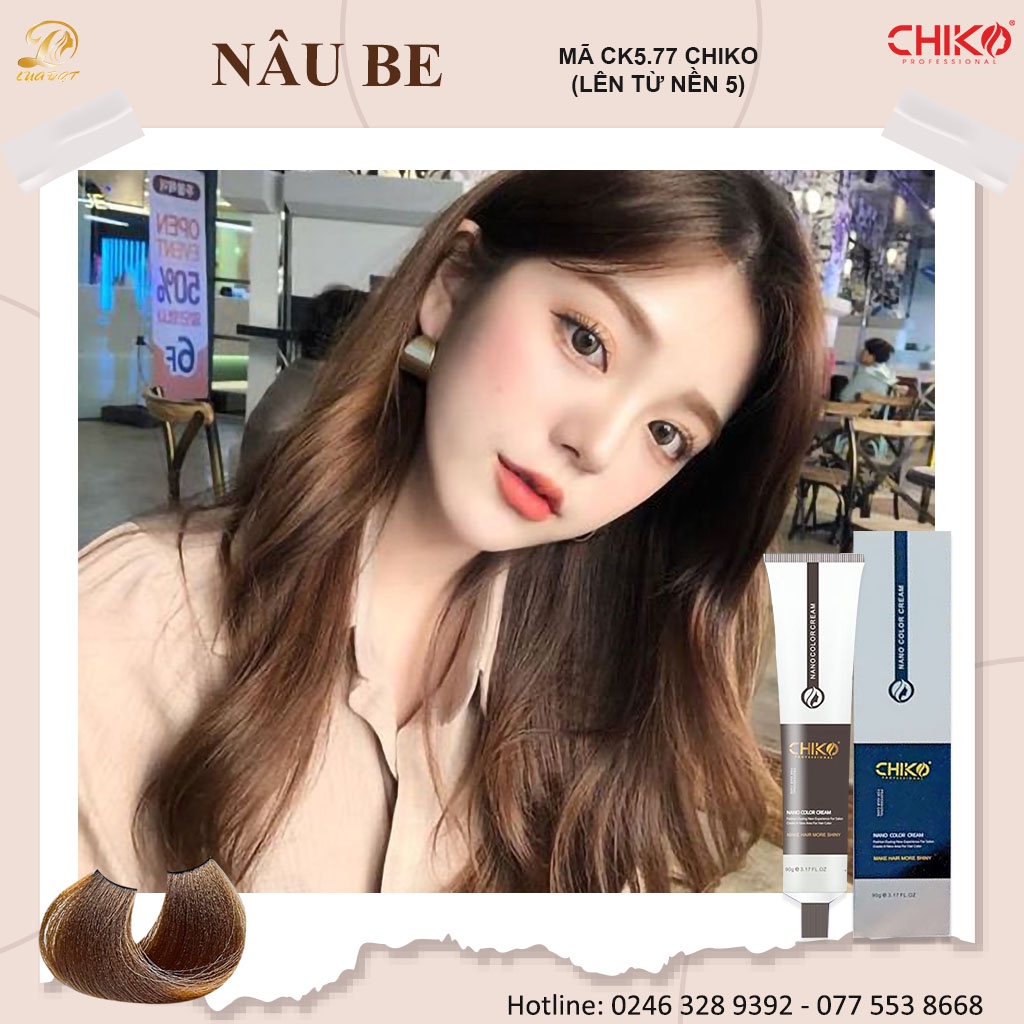 NÂU BE-Thuốc nhuộm tóc màu nâu be (CK 5.77) KHÔNG TẨY CHIKO + TẶNG kèm trợ nhuộm