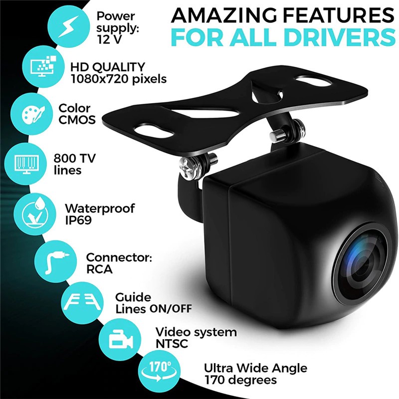 Camera Lùi AHD Len Mắt Cá góc rộng 170 độ, Camera De 1080p Cực Nét dành cho màn hình DVD Android