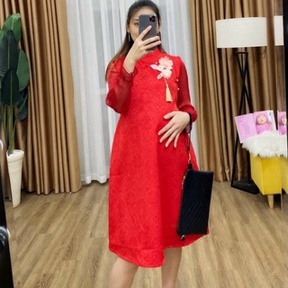Váy Bầu Cách Tân Cho Mẹ Bầu Diện Tết 2021, Đầm Bầu Dự Tiệc Thiết Kế Chất Tơ Lụa Đẹp Sang Trọng