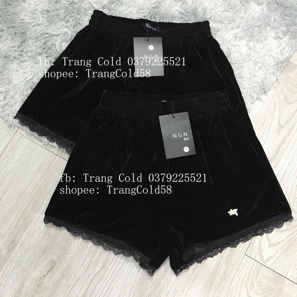 Quần sooc nhung chân ren cạp chun (Ảnh thật shop tự chụp)