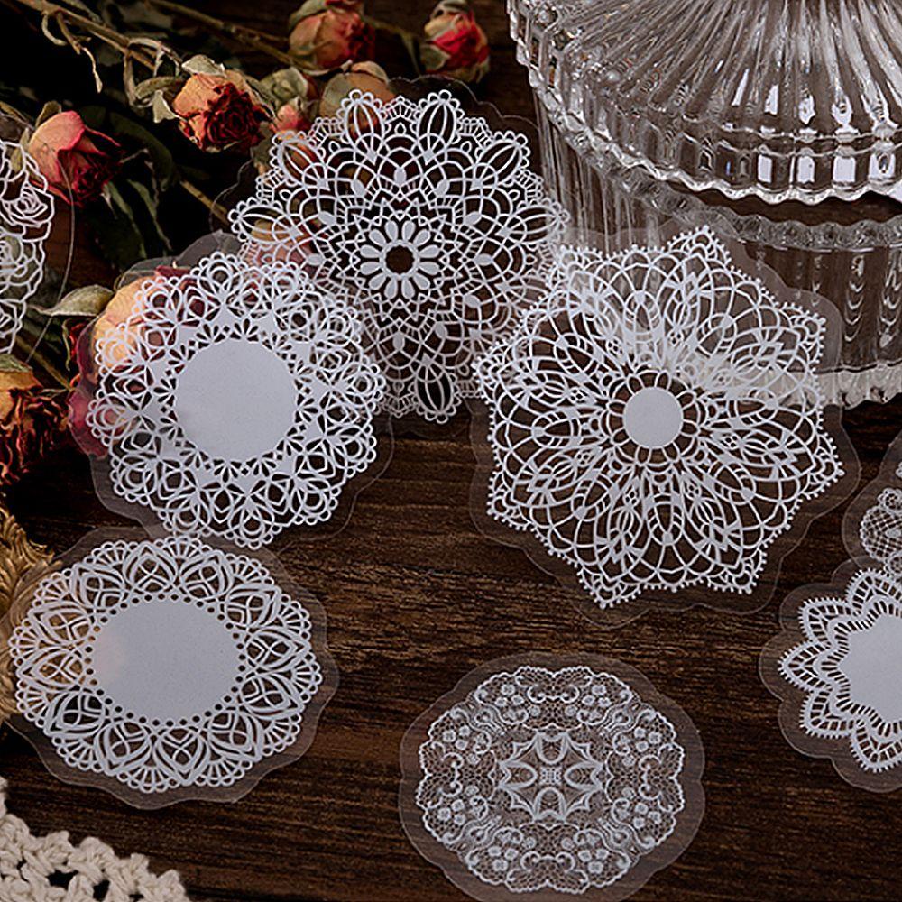 1 Gói 30 Nhãn Dán Họa Tiết Ren Trắng Kiểu Vintage Trang Trí Sổ Tay DIY