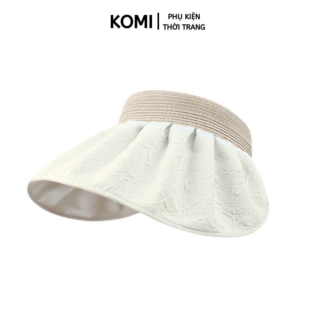 Mũ rộng vành thời trang KOMI nón nữ chống nắng nửa đầu chất cotton viền cói đẹp