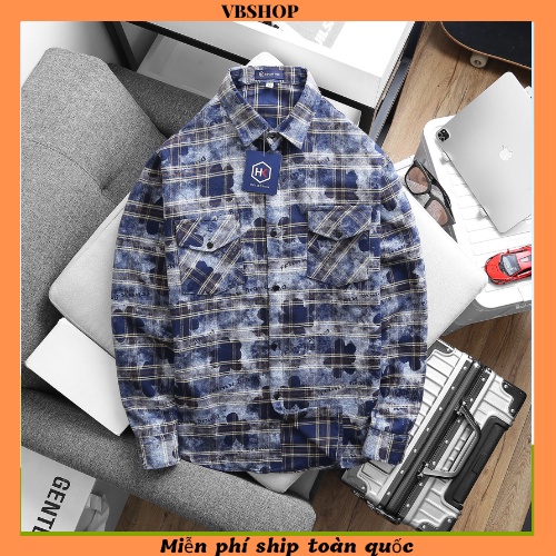 Áo sơ mi nam dài tay họa tiết caro loang siêu xịn vải cotton co giãn, trẻ trung năng động VBSHOP029