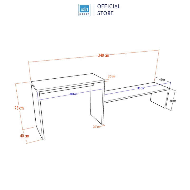 Bàn Gỗ Đa Năng 2 Tầng, Gỗ Đặc Dày 25mm Thương Hiệu SIB Decor